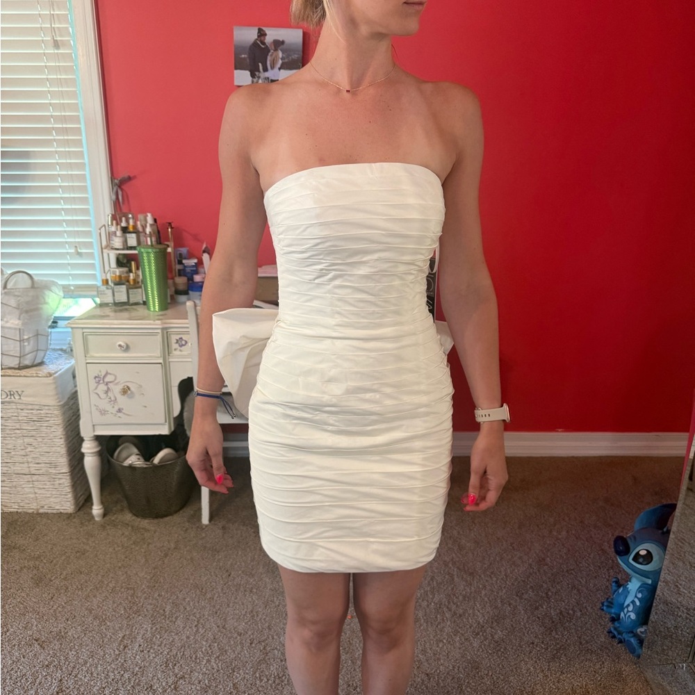 Jovani White Strapless Ruched Bodycon Dress